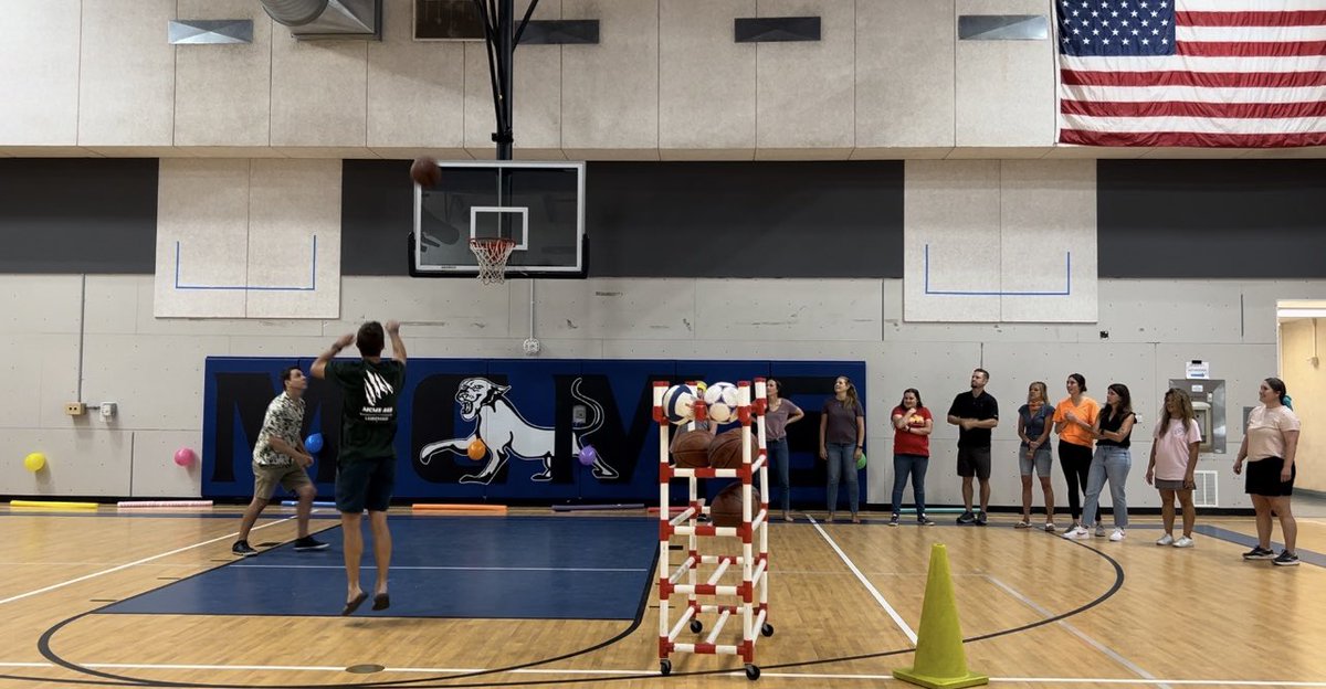 First staff meeting back kicked off with some Olympic-themed events. Welcome back MCMS teachers! 🥇🥈🥉💙🖤🐾 #goforgold