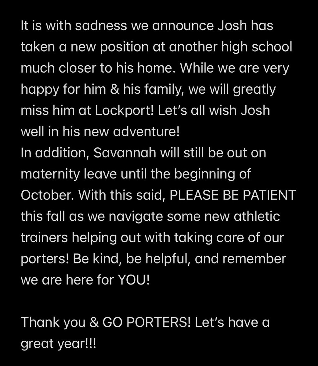 📣ATHLETIC TRAINER ANNOUNCEMENT📣