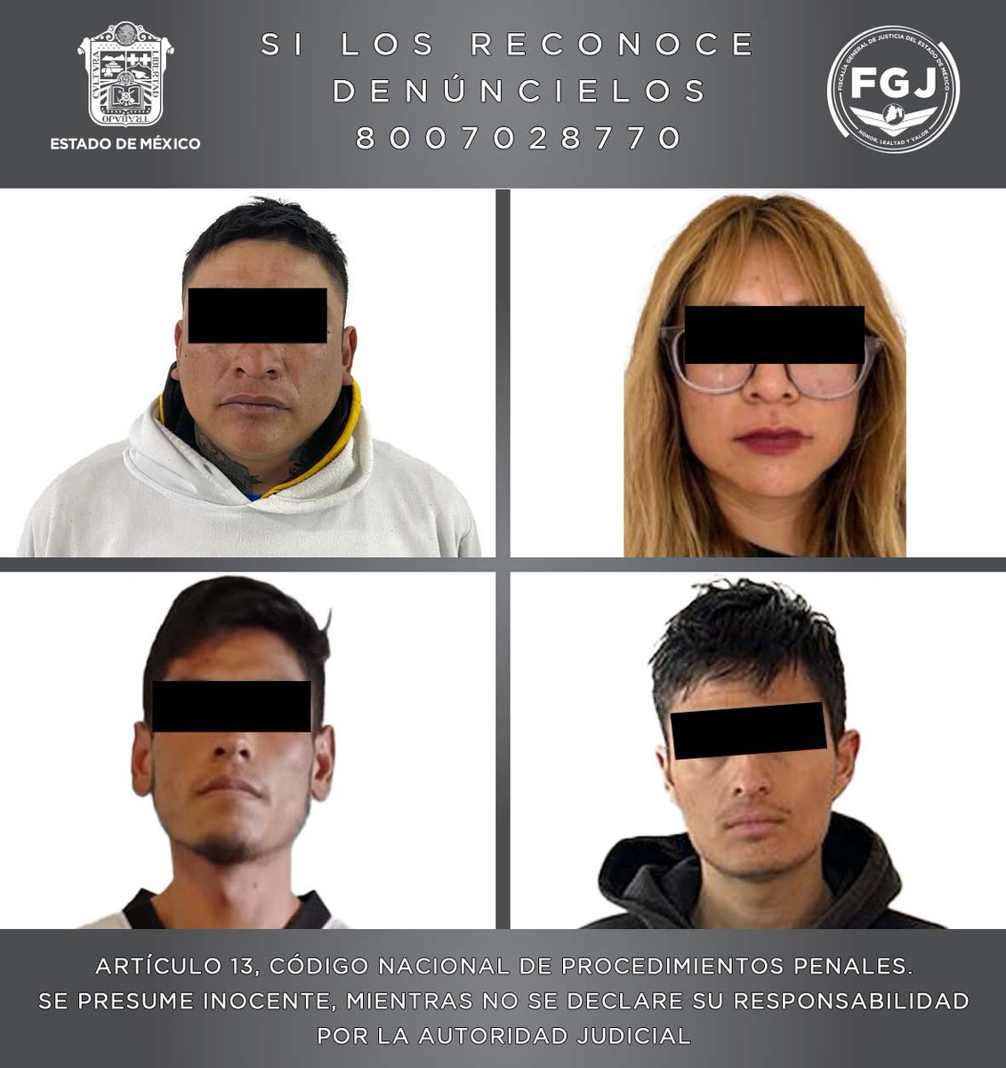 FiscaliaEdomex's tweet photo. #Detenidos. En acciones distintas, agentes de la #FiscalíaEdoméx y de la @SSPCMexico, a través de la Comisión Nacional Antihomicidio #CONAHO, ingresaron a Penales estatales a cuatro probables implicados en el delito de feminicidio en grado de tentativa registrados en los municipios de #SantiagoTianguistenco, #Toluca, #Zinacantepec y #Tultepec.

https://t.co/jj7D92eC66