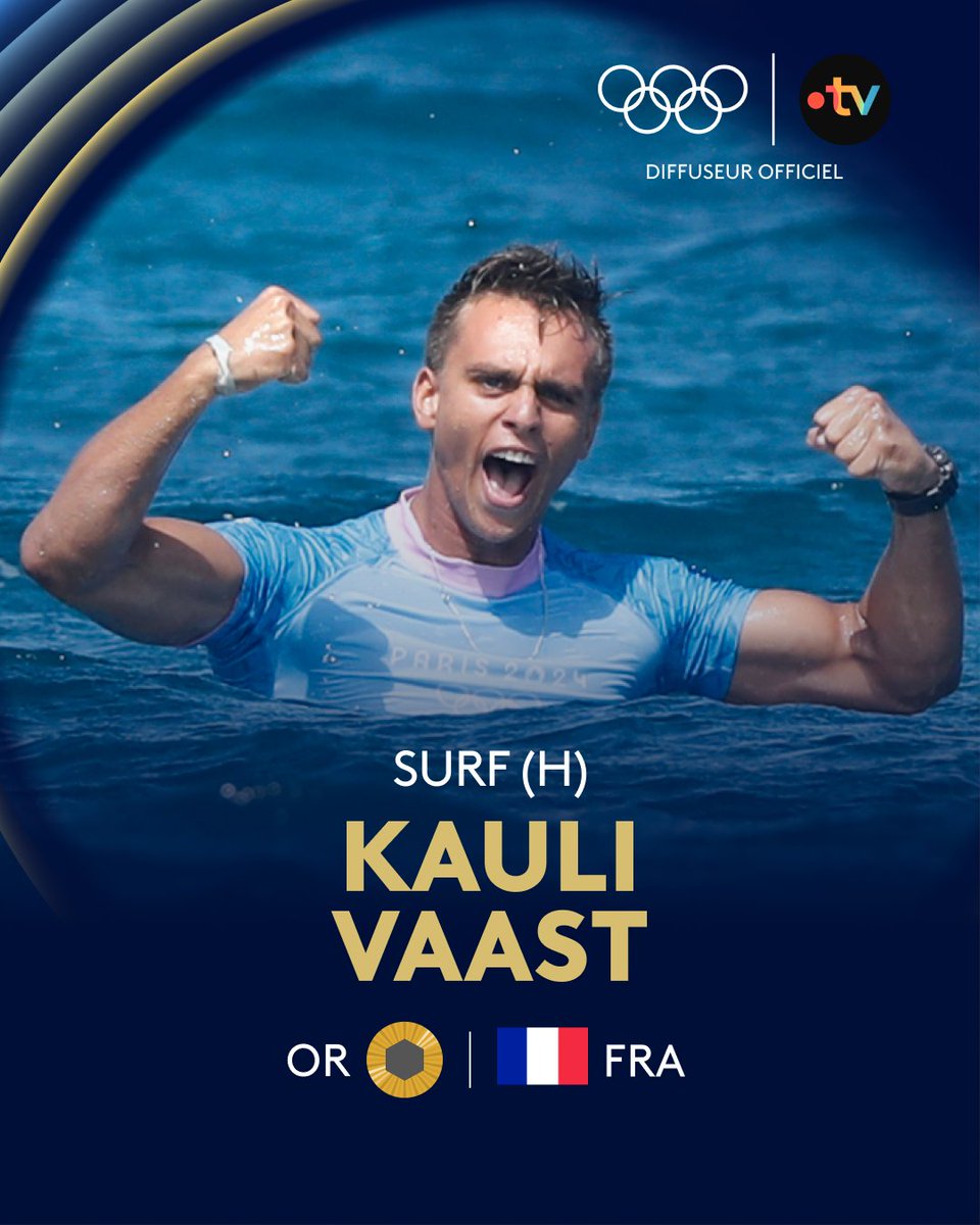 francetvsport's tweet photo. #Paris2024 | 🇫🇷 Grâce à Kauli Vaast, la France récupère, en pleine nuit, sa troisième place au tableau des médailles devant l'Australie. 

🤩 BRAVO KAULI ! https://t.co/PIpjR8XBT1