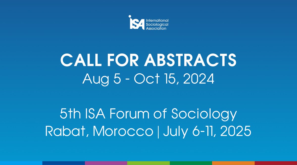 📣 #ISAforum25 Call for Abstracts is now open! 

Review the guidelines and prepare your submission here 🌐 isa-sociology.org/en/conferences… 

⏰ October 15, 2024 is the final date to submit your abstract. No extensions to the deadline will be provided.