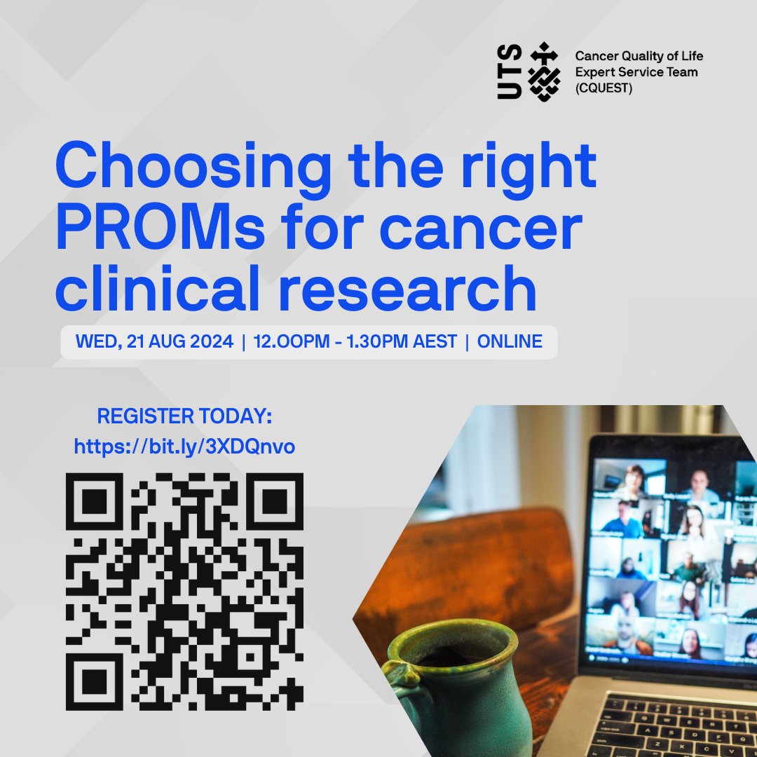📢 CCTG members, this online workshop is just a few weeks away. 
🗓️ If you're interested in learning more about PROMs and how to select the right one for your research, join us on Wednesday, 21 August 

❗️Don't miss out, register today: bit.ly/3XDQnvo