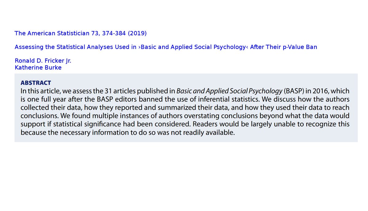 LGcommaI's tweet image. #FrickerBurkeEtAl-1
[#MetaScience]

The American Statistician 73, 374-384 (2019)

Assessing the Statistical Analyses Used in ›Basic and Applied Social Psychology‹ After Their #pValue Ban  

Ronald D. Fricker Jr.
Katherine Burke
(Department of #Statistics/#Virginia Tech/#USA)

&amp;gt;