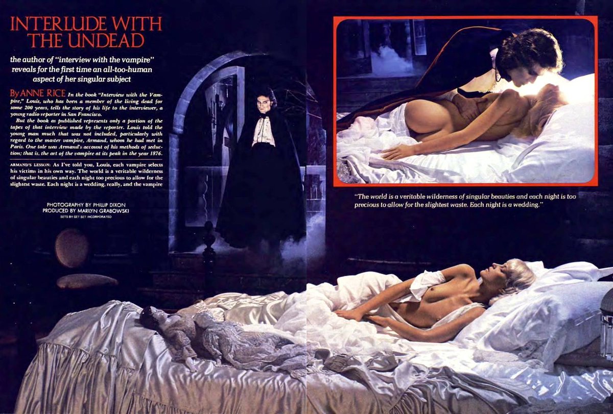 snow_droplet's tweet photo. in 1979 Anne Rice wrote a short story for Playboy called "Interlude with the Undead." it's one of Daniel's unreleased interview tapes where Armand dramatically monologues about seducing women. they did an amazing photoshoot for it https://t.co/RUVj9tbTsP