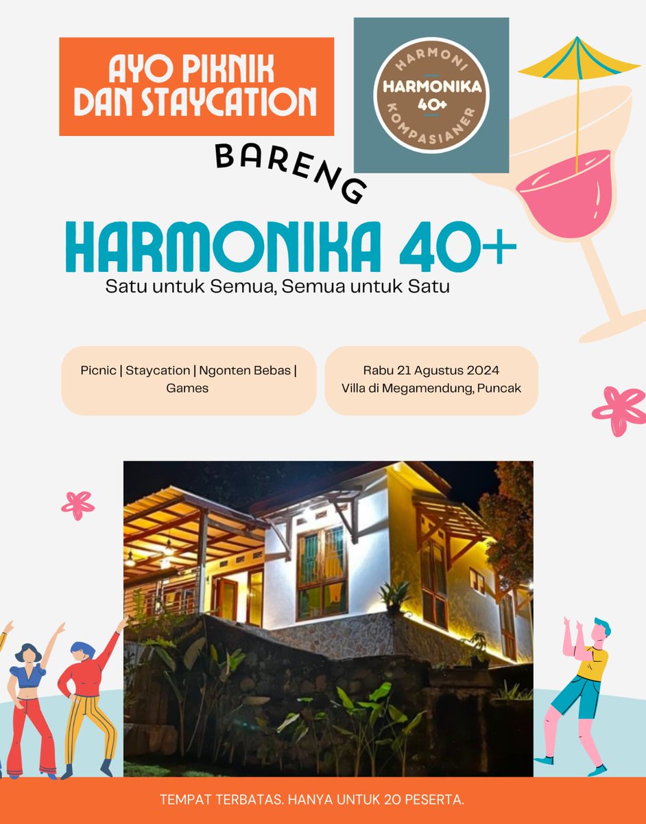 Selamat pagi, Harmonizers!

Event perdana Komunitas Harmonika40Plus segera diadakan,nih. Kita akan seru-seruan piknik dan staycation bareng. Kapan?

Sila cek di sini, ya 👇

temu.kompasiana.com/harmonika40plu…

#AyoPiknik
#Kompasiana
#KomunitasHarmonika
#Harmonika40Plus
#PiknikBersama