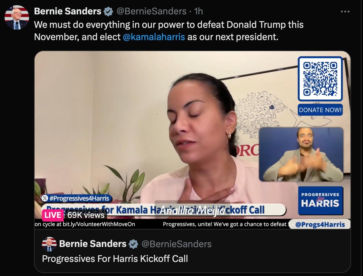 69k just on the <a href="/BernieSanders/">Bernie Sanders</a> stream. Nice.
