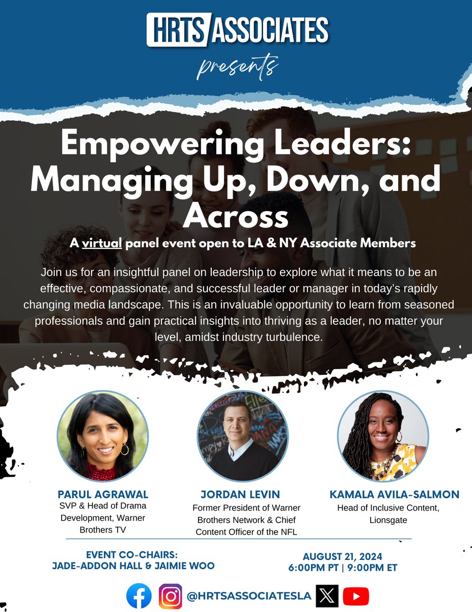 HRTSAssocLA's tweet image. Click here for more info and to register!: 
hrts.org/eventsmodule/#…

#LeadershipPanel  #HRTSAssociates #HRTS #HRTSLA #IndustryExperts#ProfessionalDevelopment #MediaIndustry #InspireAndLead #Empowerment #Entertainment #Media