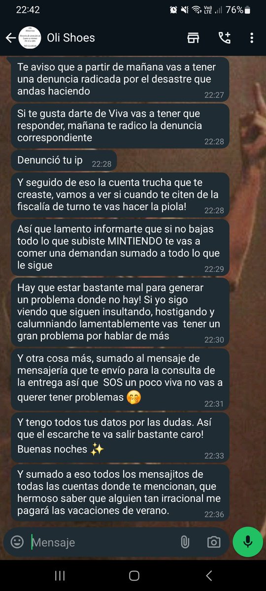 bueno update, me llegaron las botas!!!!! y aprovecho ahora que me llegaron para subir estos mensajes que me mando la piba cuando mis amigos le empezaron a comentar las publicaciones y a escrachar.
posta espero que se haga tratar