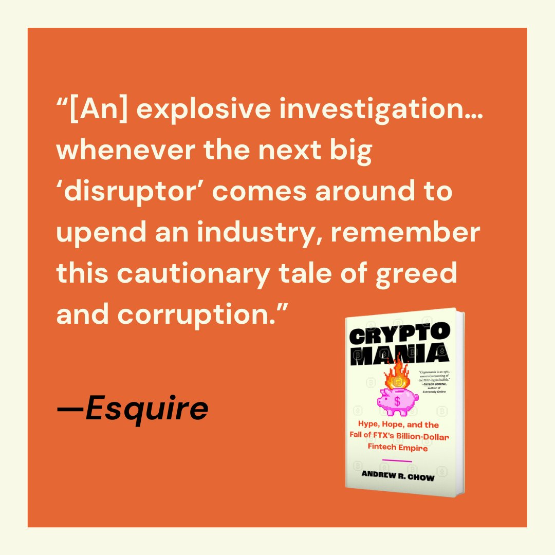 The crypto rollercoaster continues, and my book "Cryptomania," which follows the insane drama of the last bull run, is out today!! Thank you for the kind words <a href="/esquire/">Esquire</a>!  simonandschuster.com/books/Cryptoma…
