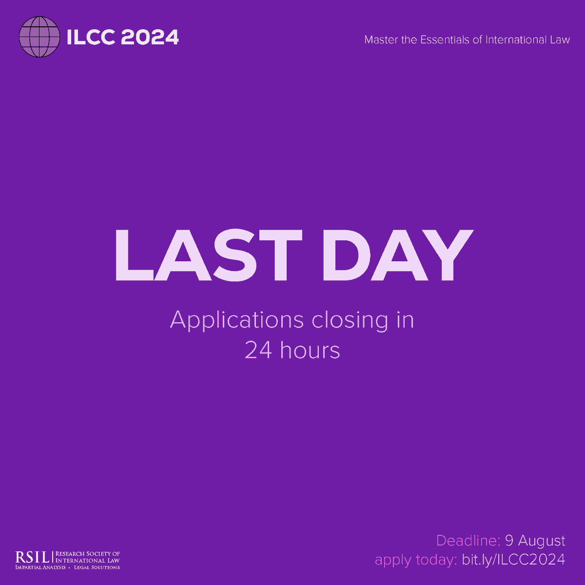 rsilpak's tweet photo. Final chance to apply for the ILCC 2024: https://t.co/8sLLsHdeHr

Applications closing in less than 24 hours

Deadline: 9 August, 11:59 pm https://t.co/qFy7yOPNZl