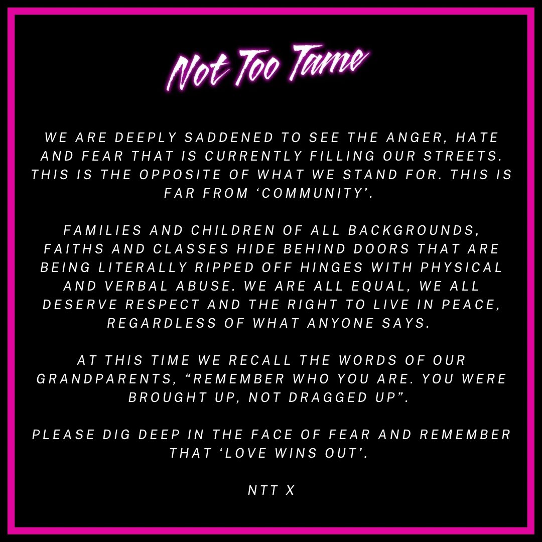 We are deeply saddened by what is currently happening on our streets. Now is the time for ‘community’ more than ever. 

Full statement below: