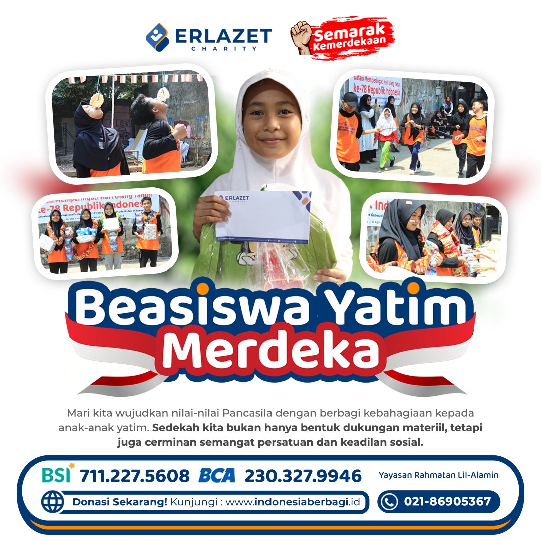 Ingin perubahan yang nyata? Gabung dengan Beasiswa Yatim Merdeka dan bantu anak-anak yatim dapetin masa depan yang lebih cerah! 🎓
Sedekahmu bukan cuma soal materi, tapi juga tentang semangat persatuan dan keadilan sosial. Setiap dukunganmu bikin perbedaan besar!