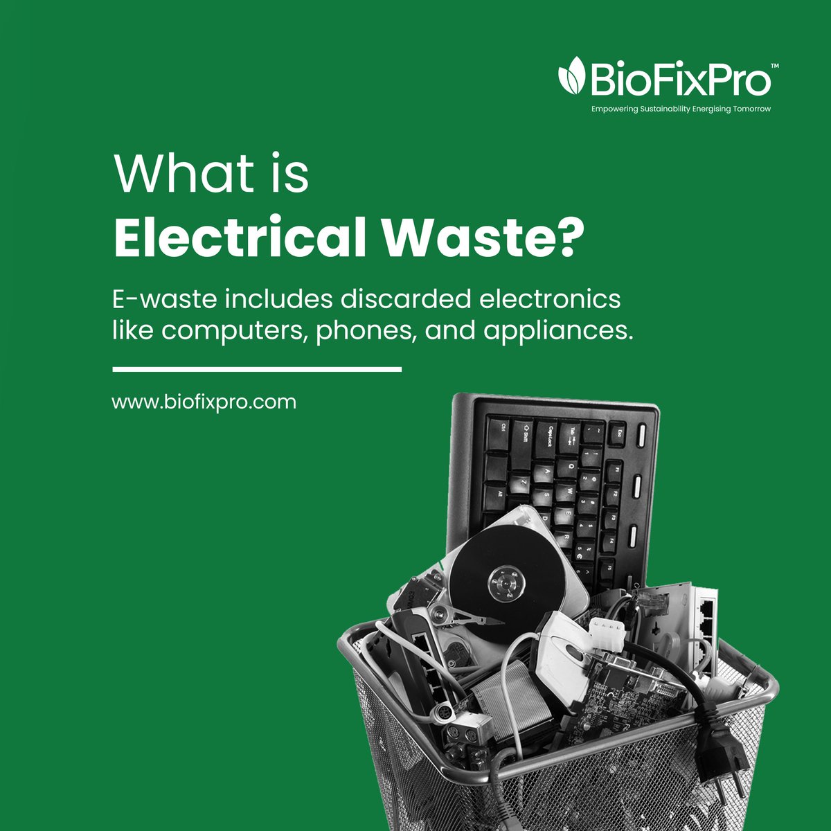 BioFixPro's tweet image. E-waste includes discarded electronics like computers, phones, and appliances.
Improper disposal of e-waste can release harmful chemicals into the environment.
We provide efficient e-waste management services, including collection, data destruction, and recycling.

#biofixpro