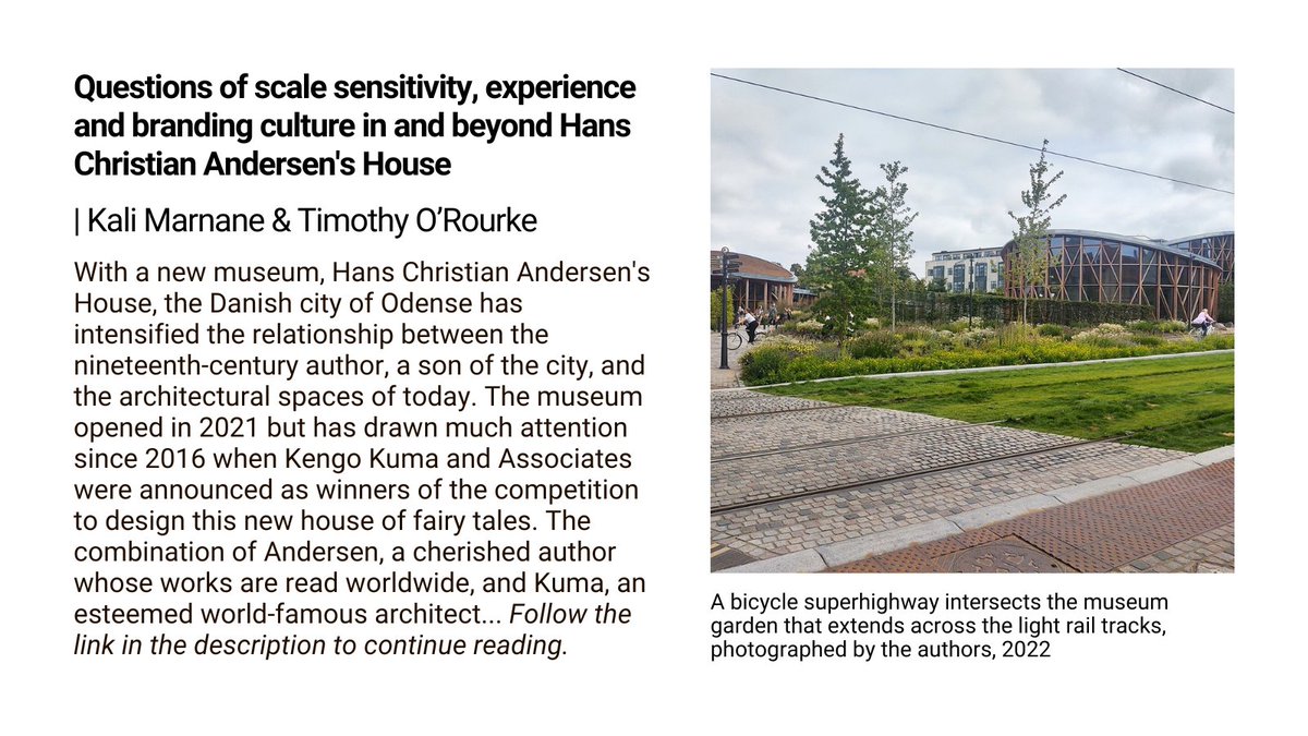 📢 Questions of scale sensitivity, experience and branding culture in and beyond Hans Christian Andersen's House – New paper by Annette Svaneklink Jakobsen, Anders V. Munch &amp; Fátima Pombo <a href="/SyddanskUni/">Syddansk Universitet</a> <a href="/UnivAveiro/">Universidade Aveiro</a>
tandfonline.com/doi/full/10.10…