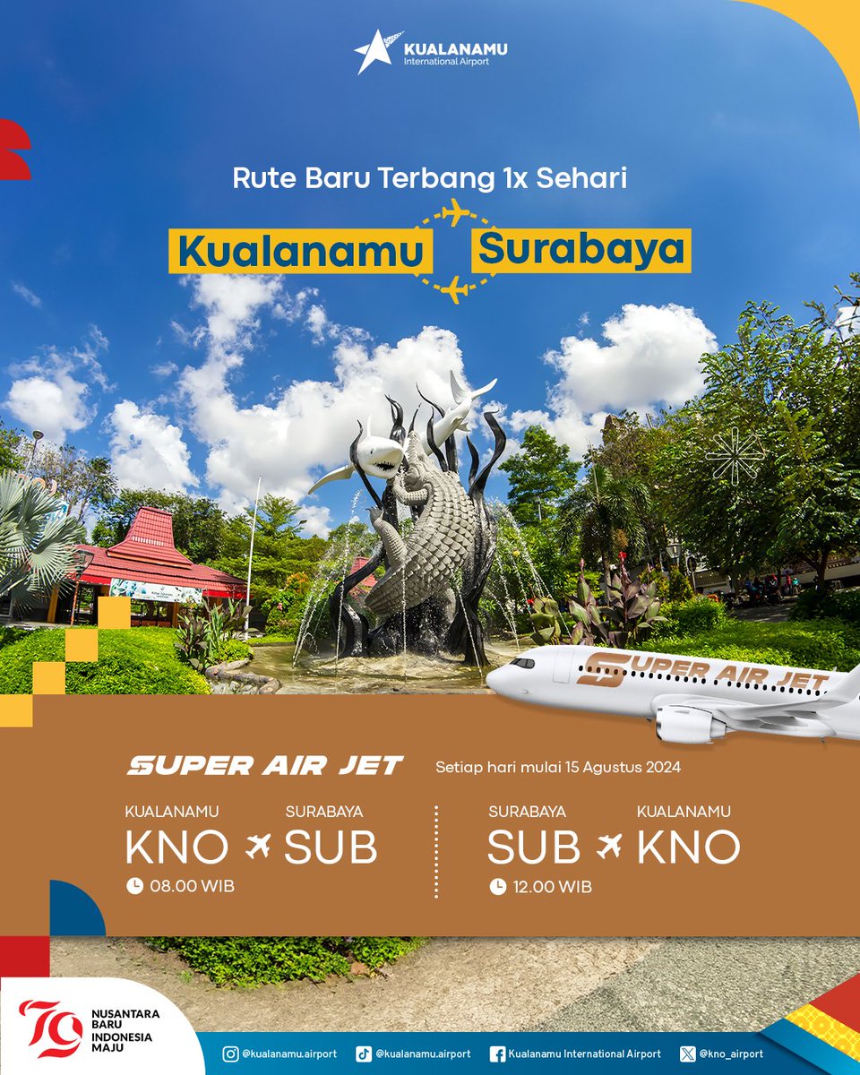 kno_airport's tweet image. Rute baru lagi nih KNO - SUB yang #APFriends tunggu tunggu. Yuk jalan jalan ke Surabaya
