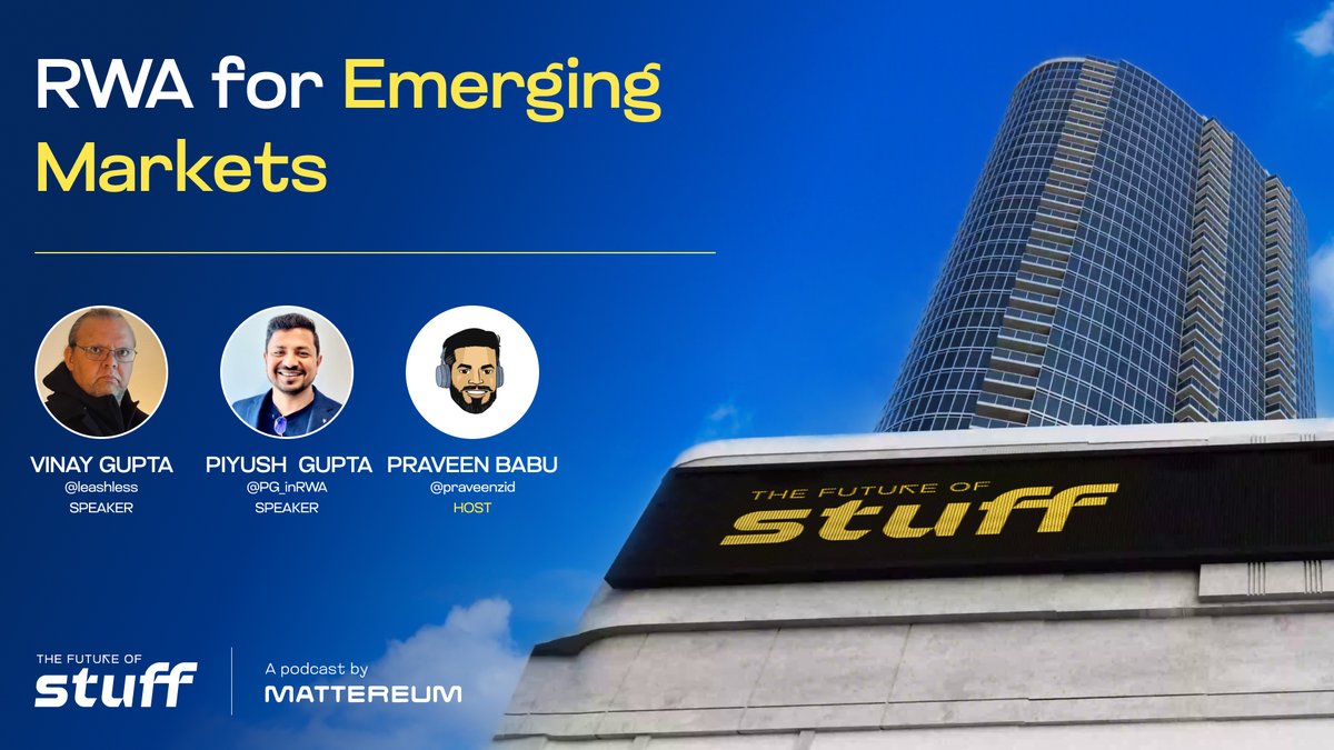 mattereum's tweet photo. ποΈ Episode 3 Alert: #TheFutureOfStuff Podcast π
π Harnessing the Power of Real-World Assets (RWA) in emerging markets.
Join us as we delve into how blockchain and RWA can revolutionize growth and create new opportunities.
π£οΈ Featuring:
Vinay Gupta (@leashless) - Visionary Founder & CEO of @mattereum
Piyush Gupta (@PG_inRWA) - Trailblazing CEO of @Polytrade_fin
Hosted by Praveen Babu (@praveenzid) - Founder of @altorise
π Discover how tokenizing real-world assets can empower communities, drive investment, and transform economies.
π₯ Going LIVE shortly! Hit the π on @mattereum and be the first to tune in for this insightful discussion.
Don't miss out!
#Blockchain #RWA #EmergingMarkets #Innovation #Podcast
