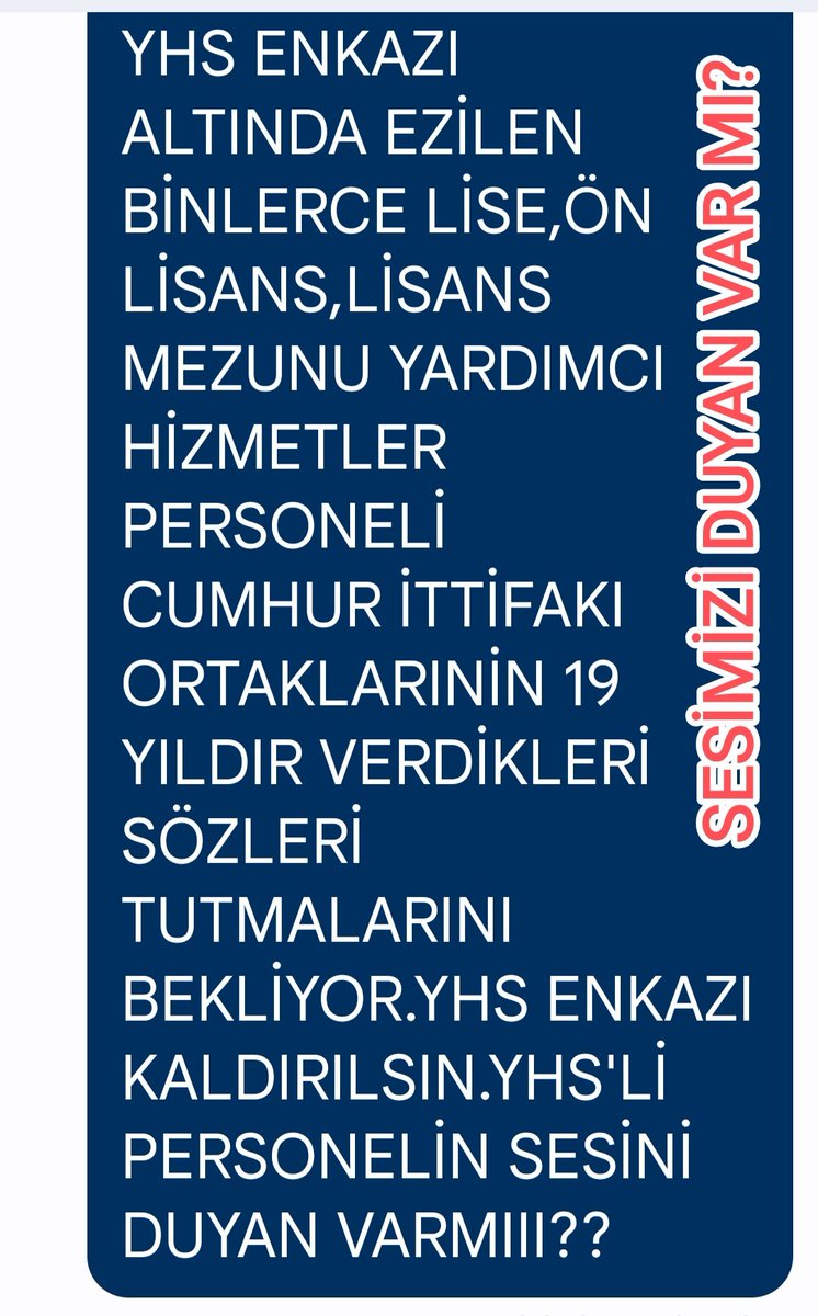 <a href="/kamuhaberleri1/">Kamu Haberleri</a> Bu büyük sendikalar öğretmenlerden başka hiçkimseyi görmiyor herkes kendi sendikasını kursun 
Mühendisler sendikası 
Genel idare hizmetleri sendikası 
Teknik hizmetler sendikası 
Yardımcı hizmetler sınıfı sendikası 
Sağlık hizmetleri sendikası 
#YardımcıHizmerlerSınıfı