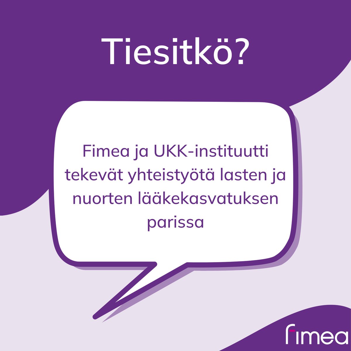 Tiesitkö, että Fimea ja UKK-instituutti tekevät yhteistyötä lasten ja nuorten lääkekasvatuksen parissa? 🧒💊 

Yhteistyön tavoitteena on tavoittaa paremmin materiaalin kohderyhmä sekä välittää luotettavaa lääkealan tietoutta kansalaisille. 

Lue lisää: fimea.fi/vaestolle/last…
