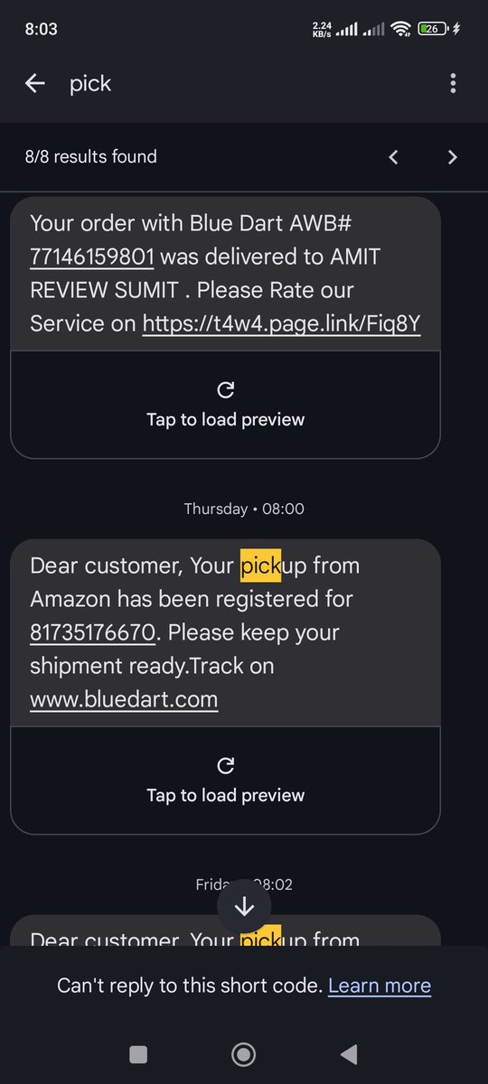baranwalvinay's tweet photo. @BlueDart_ , @amazonIN @ctdi_india
  More than 18 days, yet the package not picked. https://t.co/h6CkLD9k0N