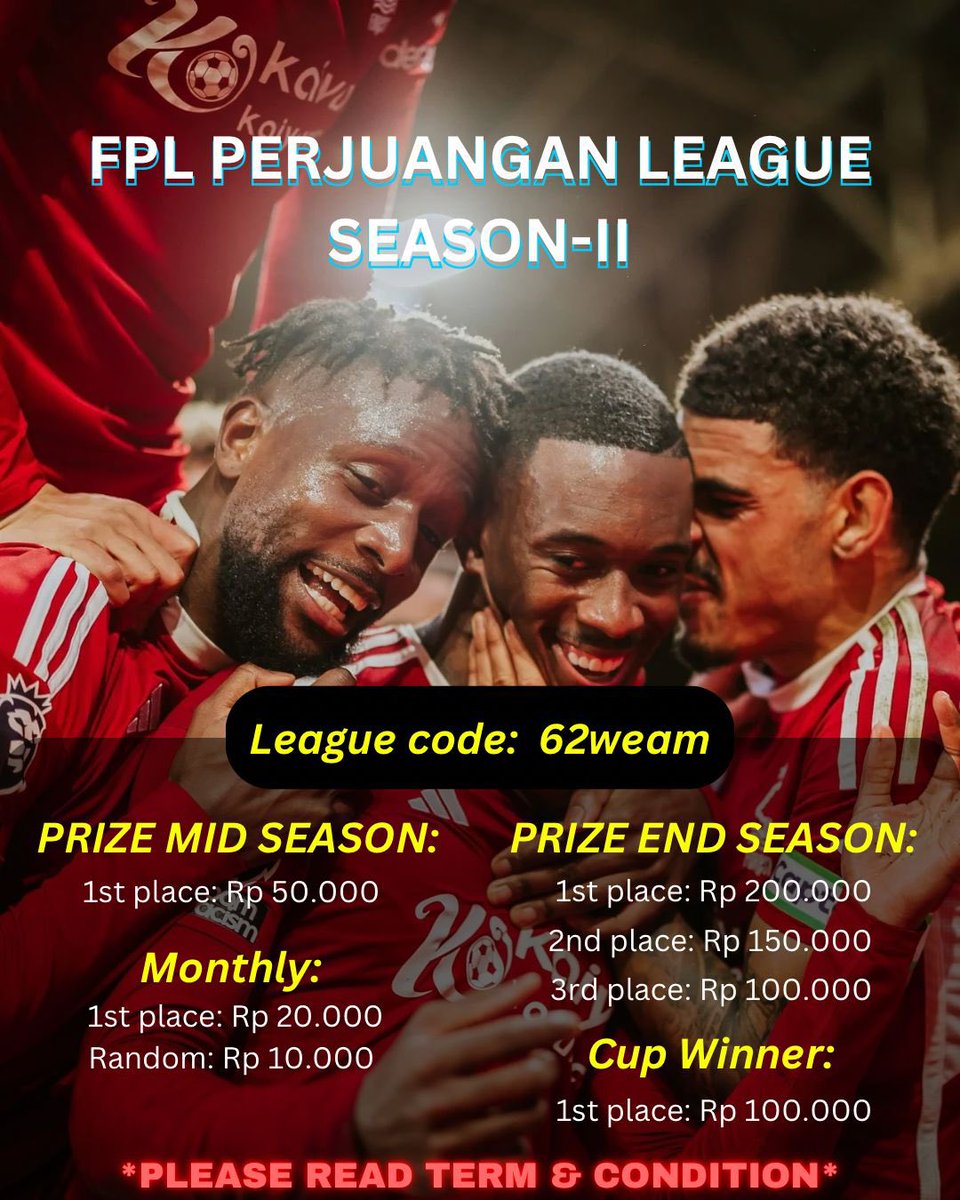 Premiereleague Dreamteam Indonesia - Perjuangan (@fpl_perjuangan) on Twitter photo HALO BAJER❗️ LIGA FPL PERJUANGAN🐃 SEASON 2 IS COMING❗️
Ga perlu jago, disini chance kalian buat dapet reward bisa kejadian!
Total 🏅25 reward senilai 💸±800rb bakal jadi perebutan bagi si jago dan si beruntung.
Minta tolong diramein suhu 😁
<a href="/pisangij01/">FPL Liga Pisangijo</a> <a href="/DaengFPL/">Daeng FPL 🇮🇩</a> <a href="/hatihatidiFPL/">HATI-HATI FPL 🇮🇩</a> HALO BAJER❗️ LIGA FPL PERJUANGAN🐃 SEASON 2 IS COMING❗️
Ga perlu jago, disini chance kalian buat dapet reward bisa kejadian!
Total 🏅25 reward senilai 💸±800rb bakal jadi perebutan bagi si jago dan si beruntung.
Minta tolong diramein suhu 😁
<a href="/pisangij01/">FPL Liga Pisangijo</a> <a href="/DaengFPL/">Daeng FPL 🇮🇩</a> <a href="/hatihatidiFPL/">HATI-HATI FPL 🇮🇩</a>