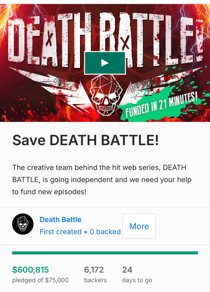 ChadJamesRT's tweet photo. WOW, the #SaveDEATHBATTLE @Kickstarter has just passed 600k… Thanks to everyone who’s helped spread the word and or contributed. We’re going to bring y’all some really hype episodes! https://t.co/ogjHHjkEya