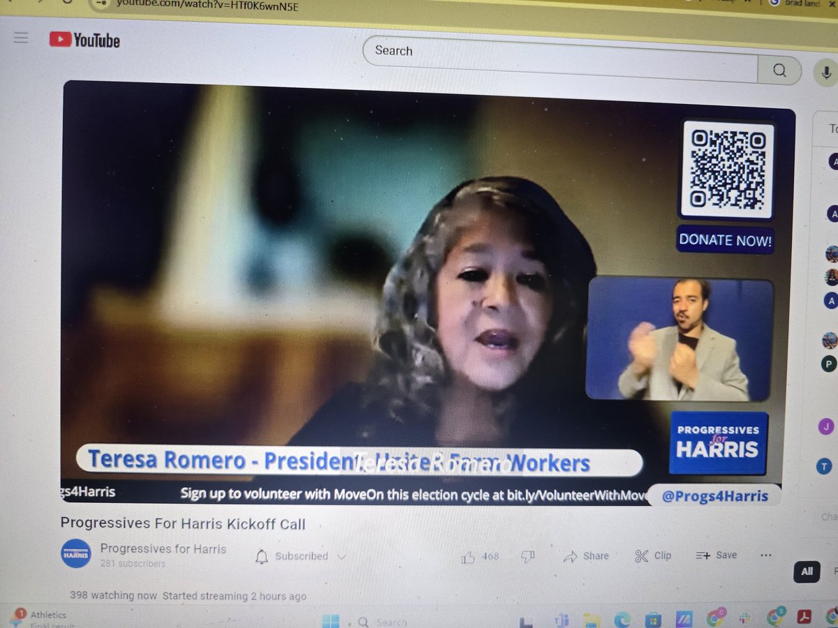 Bruce4USSenate's tweet photo. @UFWPresident Teresa Romero is on the #ProgressivesForHarris call to say that Farm workers trust Harris. Pro-worker activists must protect immigrant laborers. Farm workers on the front lines of climate change, #COVID cannot allow protections to be reversed. #SiSePuede https://t.co/8AMckWpwLb