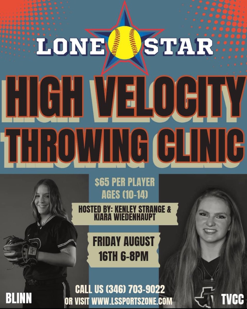 Softball Camps!
Aug 16th: High velo throwing clinic
Aug 17th: Catching/fielding (beginners and advanced have their own time)
-Come out and join us to have some fun and learn to up your game!
-We would love to have you!
messages me or call (346)-703-9022
LSSPORTSZONE.com