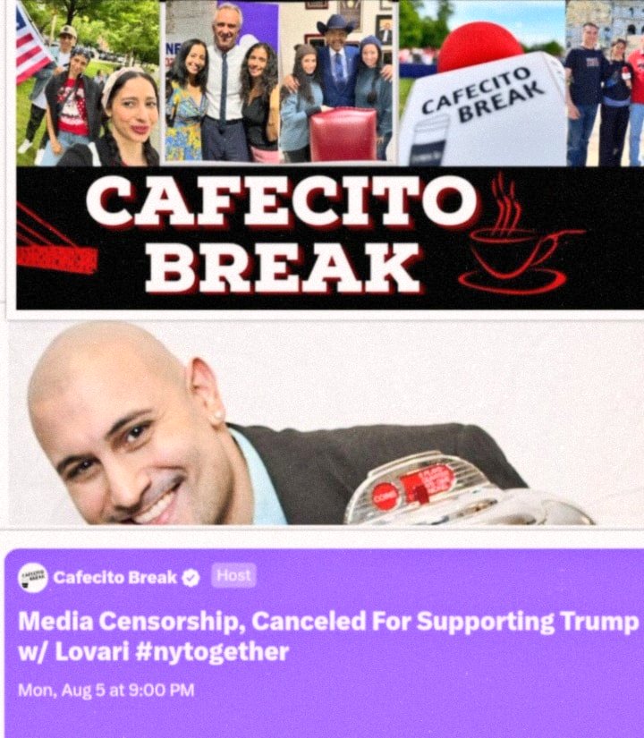 I'm  grateful that <a href="/cafecitobreak/">Cafecito Break</a> gave me a platform tonight to speak about my support of <a href="/DonaldTrump/">Donald J. Trump</a> &amp; the #cancelculture that I have endured. It astounds me that so many people fail to do their own research and blindly choose to believe what a social media post says. - #Lovari