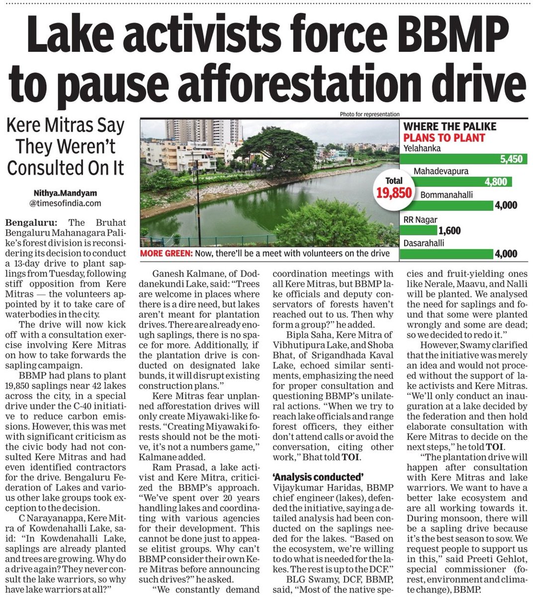 BBMP, Kere Mitra's &amp; Lake activists lock horns over the afforestation drive. 
@BBMPCOMM @BBMPAdmn <a href="/BengaluruLakes/">BengaluruLakes</a> <a href="/friendsoflakes_/">friends of lakes</a>
