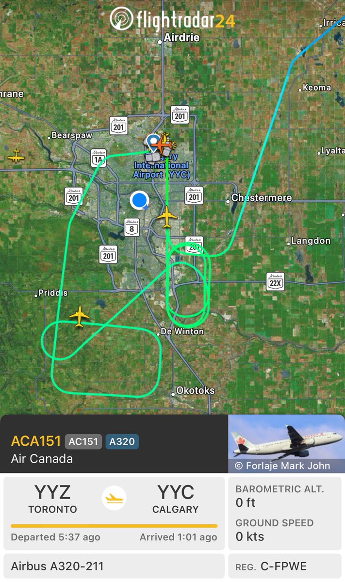 This flight from Toronto had wild holding pattern over Calgary as the storm passed over YYC.
