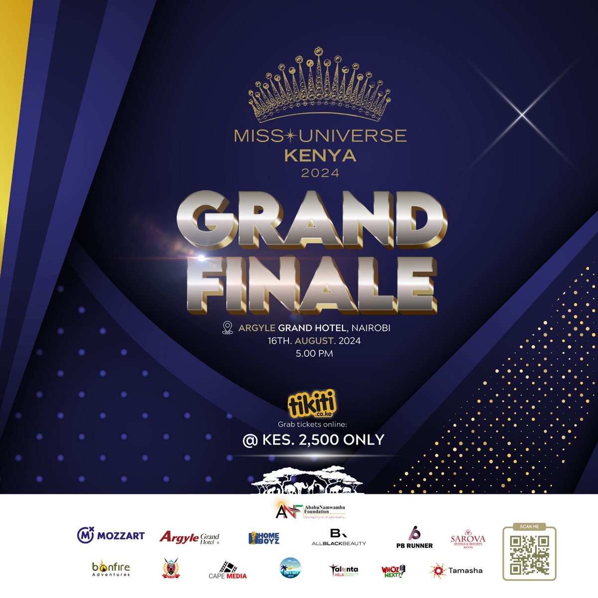 Get ready for the Swankiest event in Kenyan pageantry! Miss Universe Kenya 2024 Grand Finale on 16th August, 5:00PM at Argyle Grand Hotel, Nairobi. Tickets at KES 2,500.

It's Beyond Beauty
#MUKenya2024