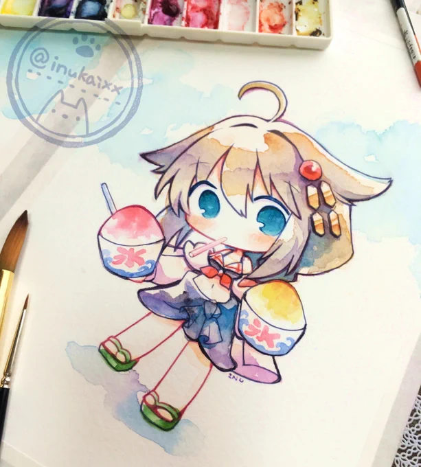 水着な時雨。アナログ絵です! #艦これ 
