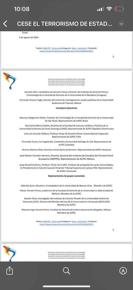 Ante la evidente implementación de sistemas penales paralelos y subterráneos en #Venezuela, integrantes de la academia y de la <a href="/ALPEC_OK/">ALPEC</a>, manifestamos nuestra preocupación para que cese el terrorismo de Estado. Aquí el comunicado completo: muflven.org/2024/08/05/pro…