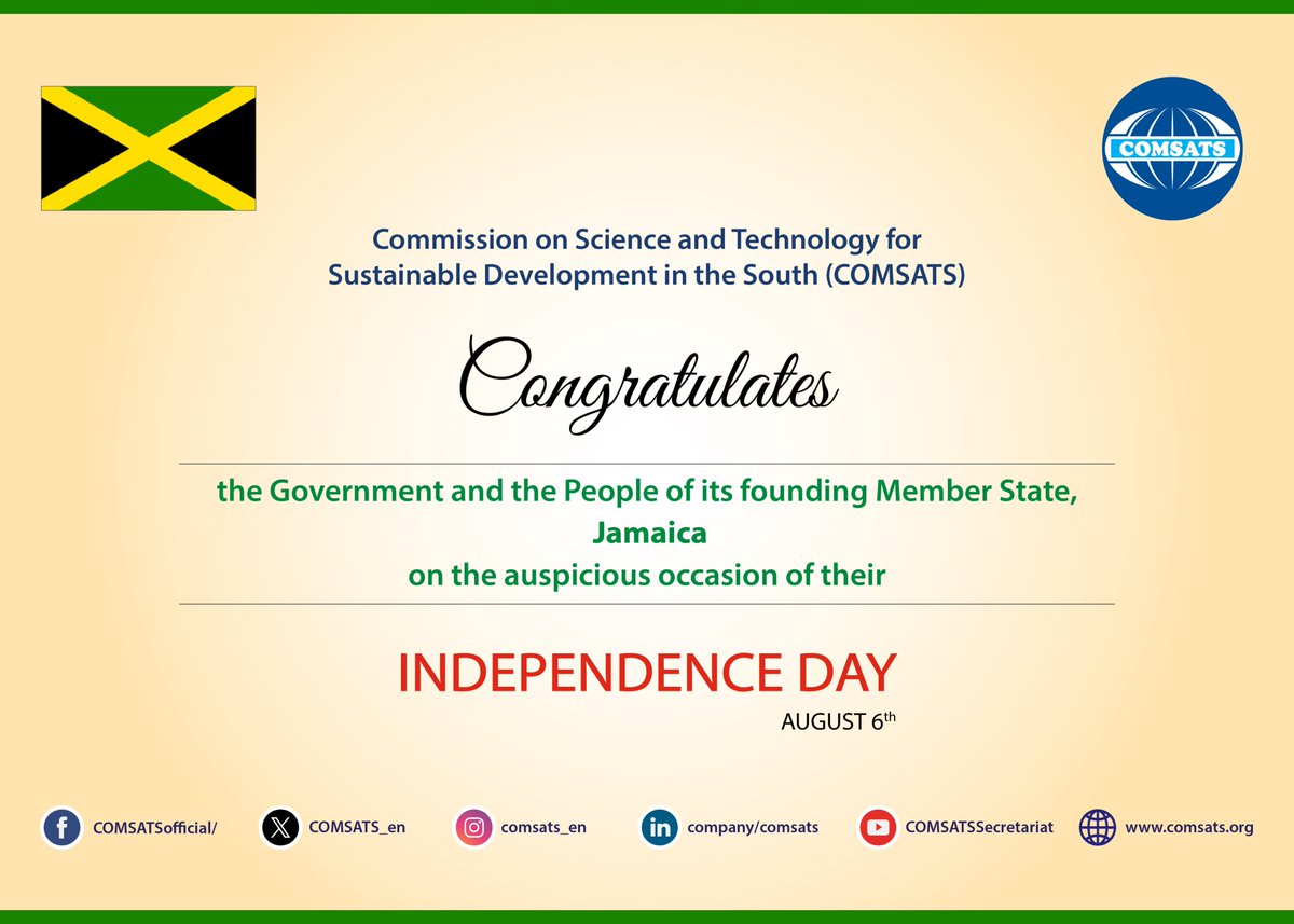Felicitations to #Jamaica 🇯🇲

<a href="/MSETGovJM/">Ministry of Science Energy Telecomms & Transport</a> 
<a href="/ICENS_JM/">ICENS</a>
