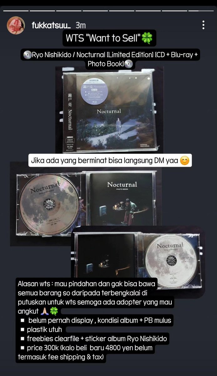 nishikiddiw's tweet photo. WTS * want to sell 💿 Ryo Nishikido Live Album 💿
Yang berminat boleh langsung DM Instagram @ fukkatsuu_ https://t.co/hyMvRyMCG4