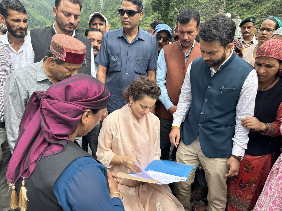 KanganaTeam's tweet photo. Today visiting flood hit areas in Himachal Pradesh. We are so vulnerable before this vast universe…. Oh goddess earth, mother of life be kind to us … https://t.co/tJQmgFLXfx