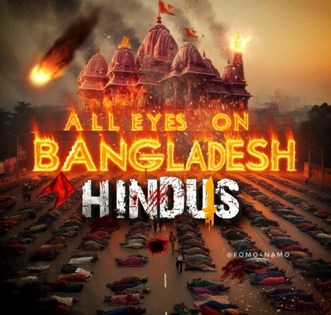 MajorPoonia's tweet photo. #AllEyesonBangladeshHindus 
Rahul Gandhi &amp; his whole INDI gang will NEVER criticise planned killing of Hindus &amp; vandalism of temples in Bangladesh but they were trending 
‘Eyes on Rafah’ ( Palestine ) 
They are Soros/China/Izlamist puppets !
Wake Up Hindus…. Next is INDIA 🇮🇳 https://t.co/1NxUldnqls