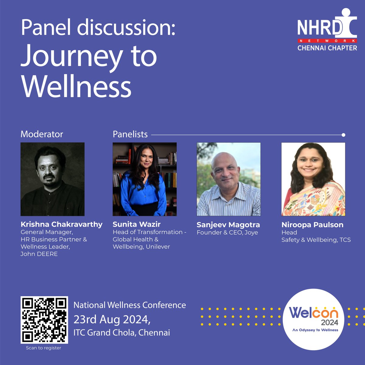 NhrdChennai's tweet photo. We're thrilled to announce the panel speakers for the upcoming National Wellness Conference, where we'll embark on an enlightening "Journey to Wellness"!

Mark your calendars and register now to be part of this transformative event.

#Welcon24 https://t.co/WLQsPA1KGn