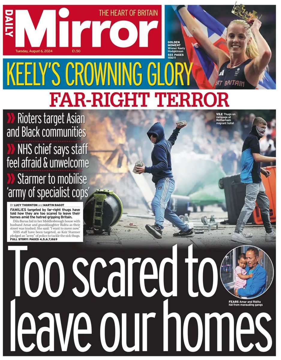 Kevin_Maguire's tweet photo. Far Right terror making people afraid to leave their homes is today’s @DailyMirror splash. https://t.co/m07zhUpEjE