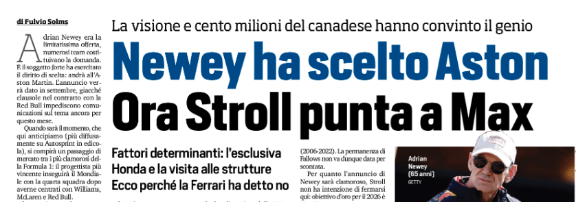 fulviosolms's tweet photo. #AdrianNewey ha scelto #AstonMartinf1
Oggi sul #CorrieredelloSport e più diffusamente su #Autosprint in edicola https://t.co/8fAt577hyW