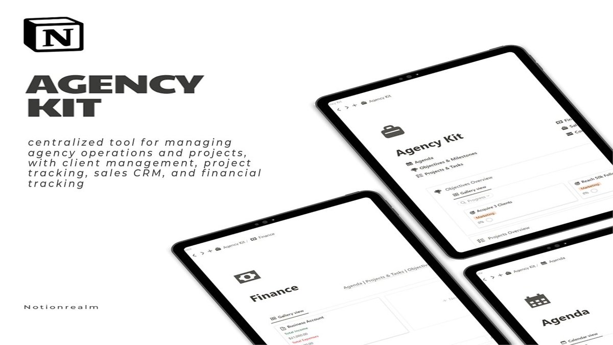 notioncircles's tweet image. Notion Agency Kit By @notionrealm
The Notion Agency Kit template is a comprehensive tool for agencies to manage their workflow, projects, and finances.
Get this template for $30.00
Check it out here 👇
notioncircles.com/notion-templat…
#buildingpublic #notion #notiontwt