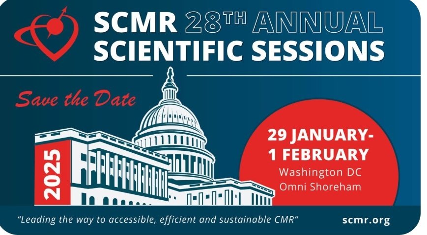 🧲 SAVE THE Date 🎉🎉

#scmr25 will take place in Washington 29.01-1.02

👉 Be parte of it: abstract submission closing on the 5th sept!

<a href="/SCMRorg/">Society for Cardiovascular Magnetic Resonance</a> <a href="/MRI_CPrieto/">Claudia Prieto</a> Clerio Azvedo Brian Allen Michael Markl <a href="/chiarabd/">C Bucciarelli-Ducci</a> <a href="/vineetao17/">Vineeta Ojha</a>