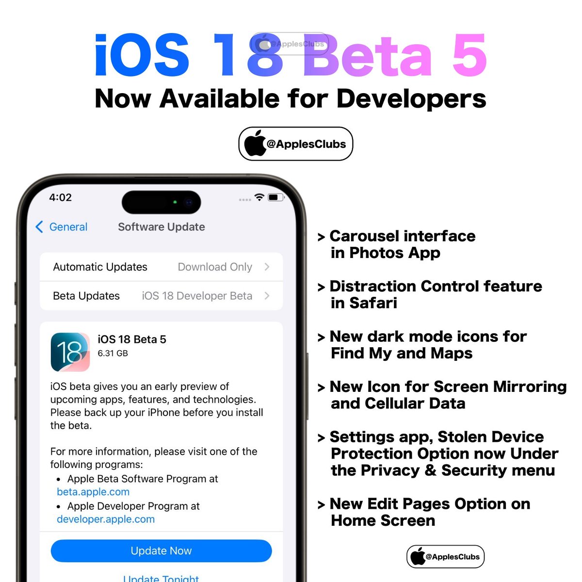 applesclubs's tweet image. iOS 18 Beta 5: What&apos;s New

#iOS18Beta5 #iPhone