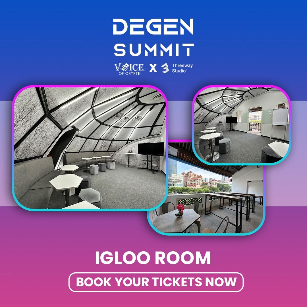 DegensummitOg's tweet image. Welcome to the #IglooRoom at #DeGenSummit2024!
Perfect for #pitchpresentations, #networking, and more. It&apos;s the ideal space to elevate your #ideas and connect with #innovators. 🚀

Book your slots now: degensummit.com

#Demoeve #Blockchain #Web3Event #TechSummit #Crypto