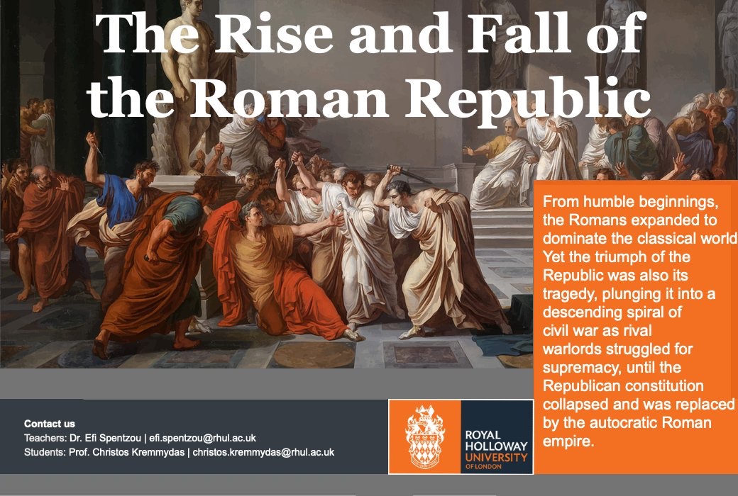 In your first year, you’ll take The Rise and Fall of the Roman Republic which tracks the foundation of Rome allll the way to the murder of Julius Caesar in 44 BC 

<a href="/RoyalHolloway/">Royal Holloway</a> <a href="/ChrisKremmydas/">Chris Kremmydas</a> #ClassixTwitter  royalholloway.ac.uk/studying-here/…