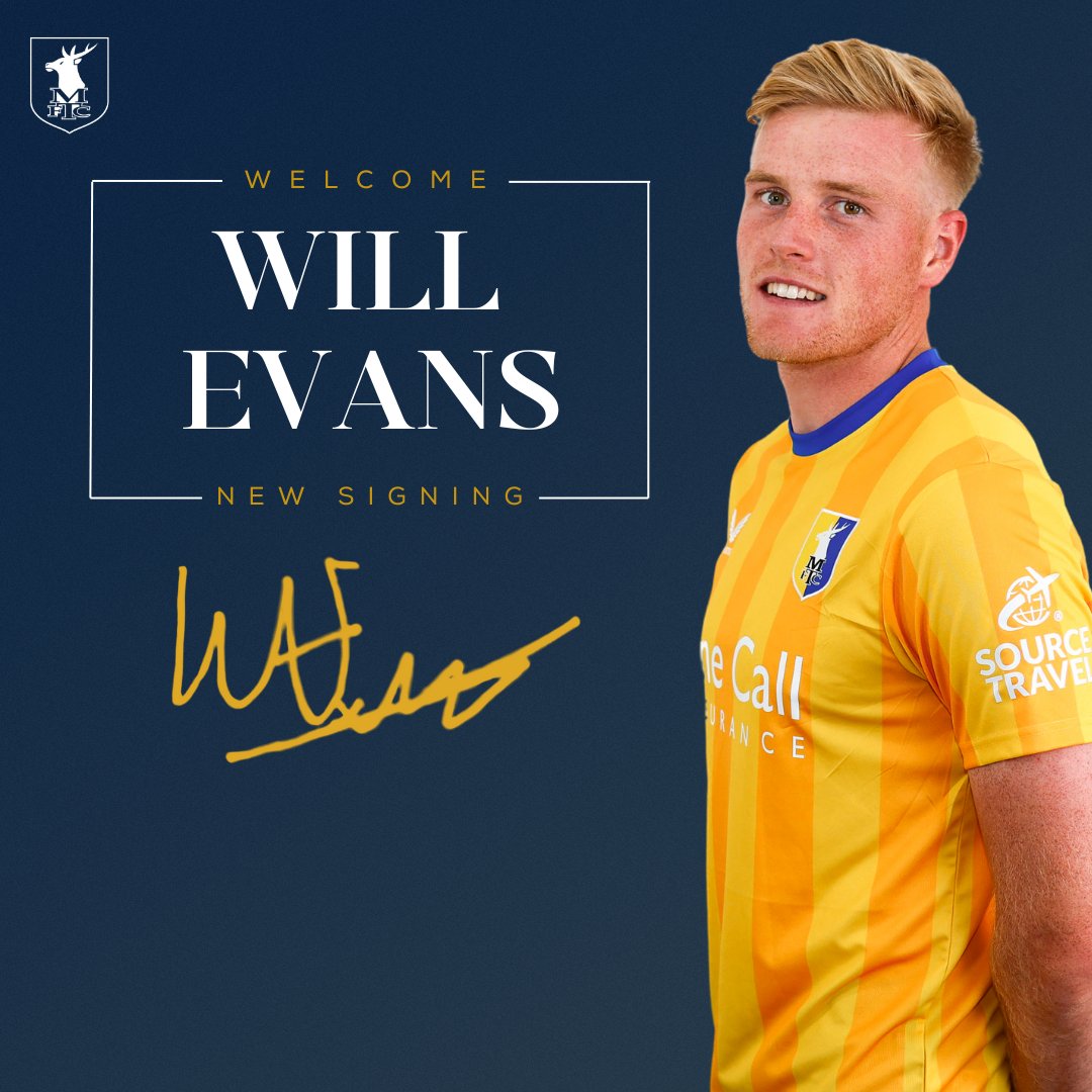 Mansfield Town FC (@mansfieldtownfc) on Twitter photo ✍️ Mansfield Town are delighted to announce the signing of forward <a href="/Will_Evs8/">Will Evans</a> from Newport County for an undisclosed fee.
Welcome, Will! 🤝
#Stags 🟡🔵 ✍️ Mansfield Town are delighted to announce the signing of forward <a href="/Will_Evs8/">Will Evans</a> from Newport County for an undisclosed fee.
Welcome, Will! 🤝
#Stags 🟡🔵