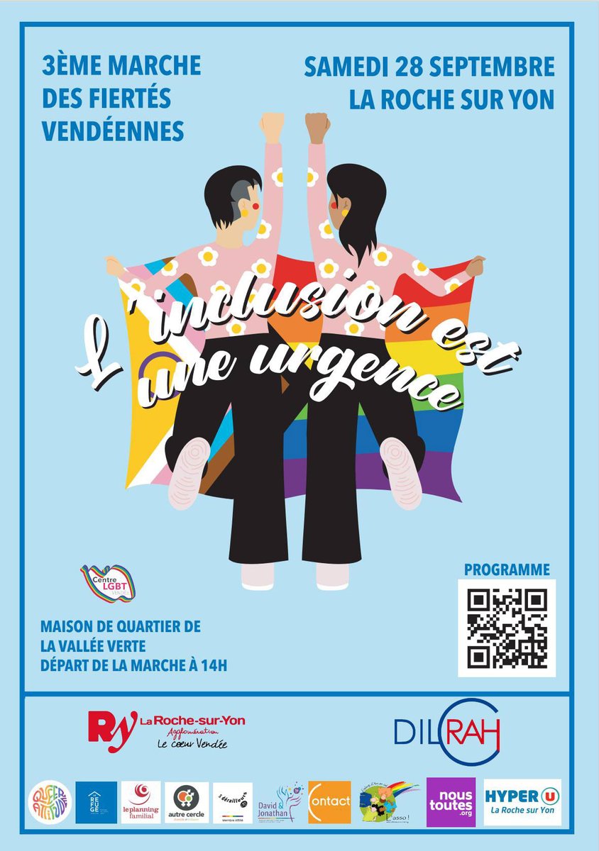 3ème marche des fiertés vendéennes : samedi 28 septembre, la Roche-sur-Yon - Ma ville solidaire® 
<a href="/CentreLGBT85/">Centre LGBT Vendée</a> #LRSY #Vendée 
mavillesolidaire.fr/agenda/1405-3e…