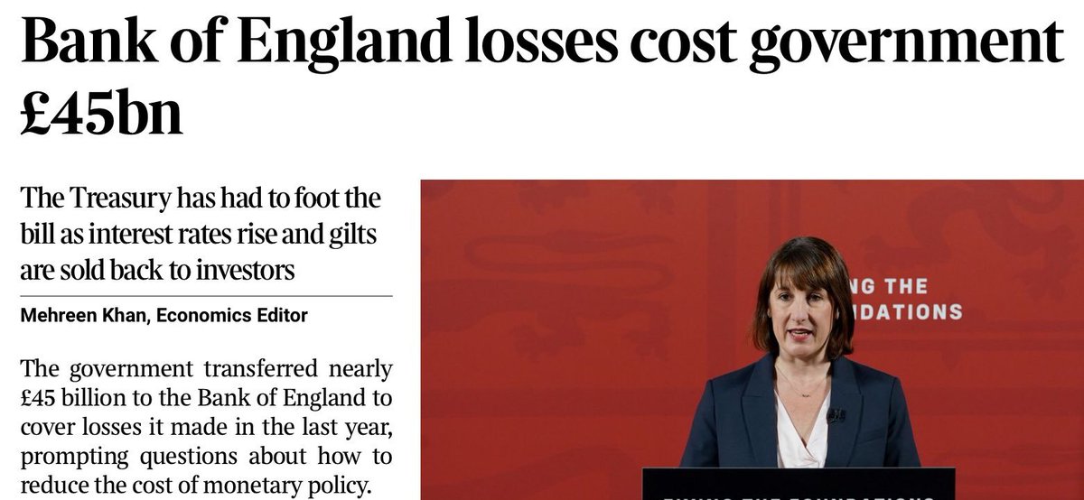 While the Chancellor announces spending cuts the Treasury continues to send tens of billions to the Bank of England to cover losses

But why are these losses so high and why are central banks charging treasuries when they can create money?

THREAD⬇