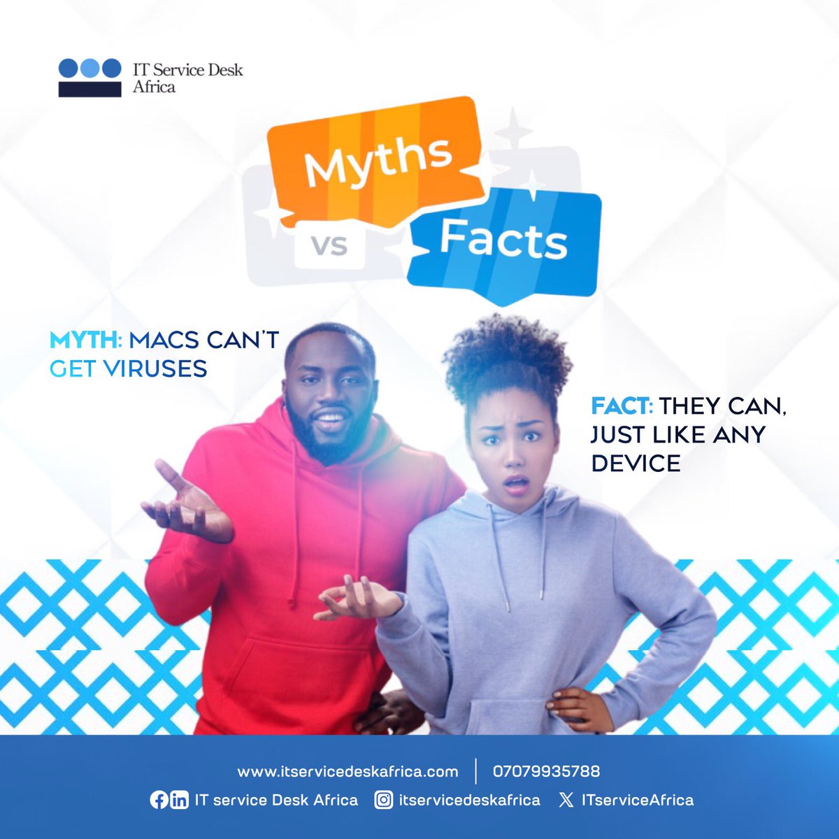 ITServiceAfrica's tweet image. That&apos;s correct! While Macs were once considered to be relatively immune to viruses and malware, this is no longer the case. As Macs have become more popular, they have become a more attractive target for cybercriminals.

#DataSecutity #CyberSecurity  #ITServiceDeskAfrica