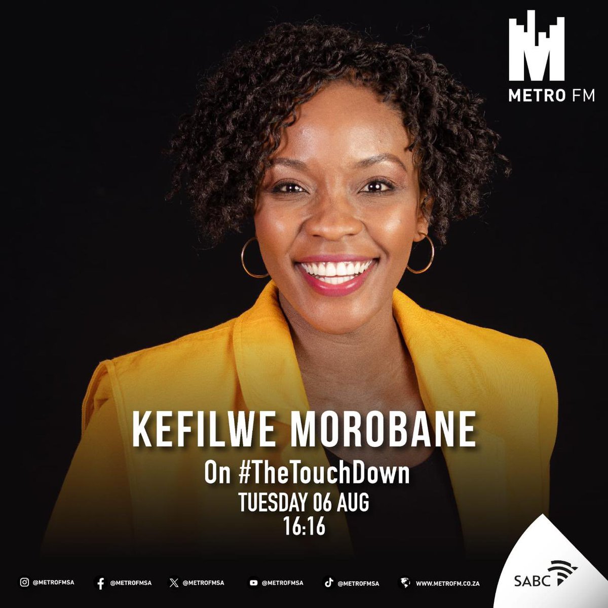 GuvanaM's tweet photo. Today on #TheTouchDown, Kefilwe Morobane, CEO of Giving Wings SA will be chatting to @iamtbotouch on @METROFMSA don’t forget to tune in. https://t.co/cOVrlGvWVU